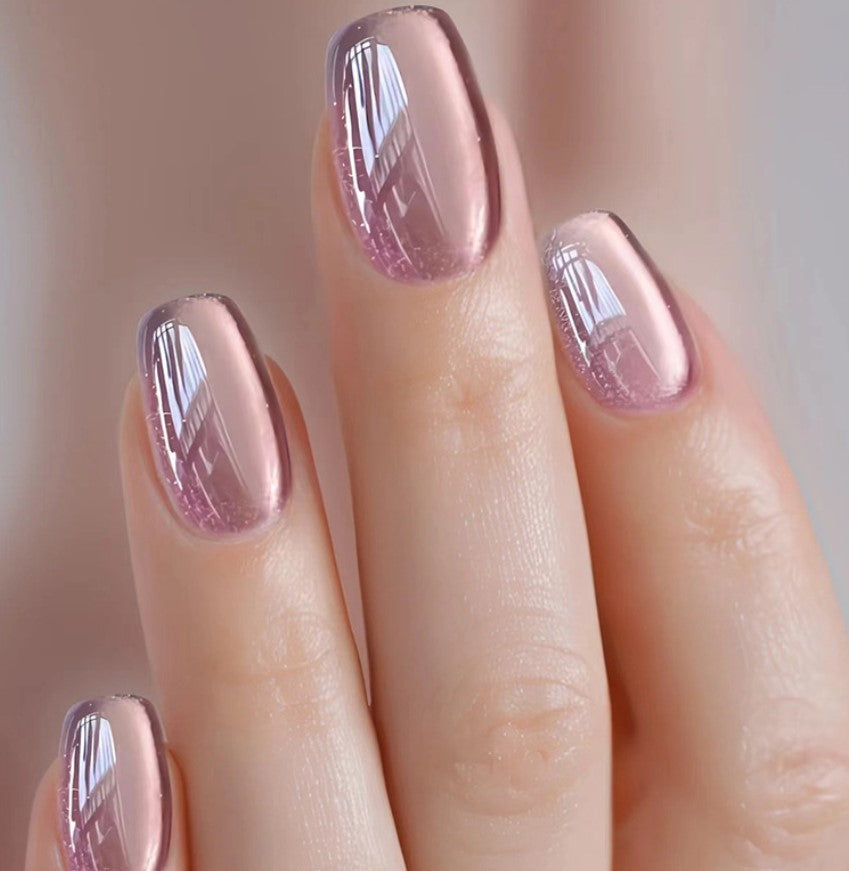 SHORT 24 PC ARTIFICIAL NAILS CAT'S EYE NOBLE PURPLE W/ KIT