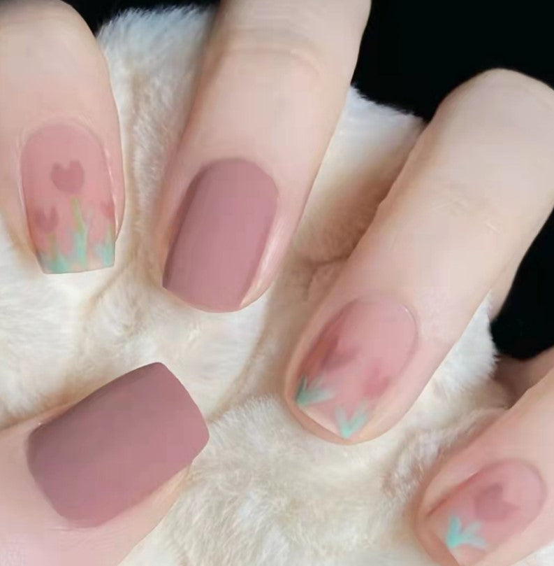 SHORT 24 PC ARTIFICIAL NAILS MULTICOLOR W/ KIT