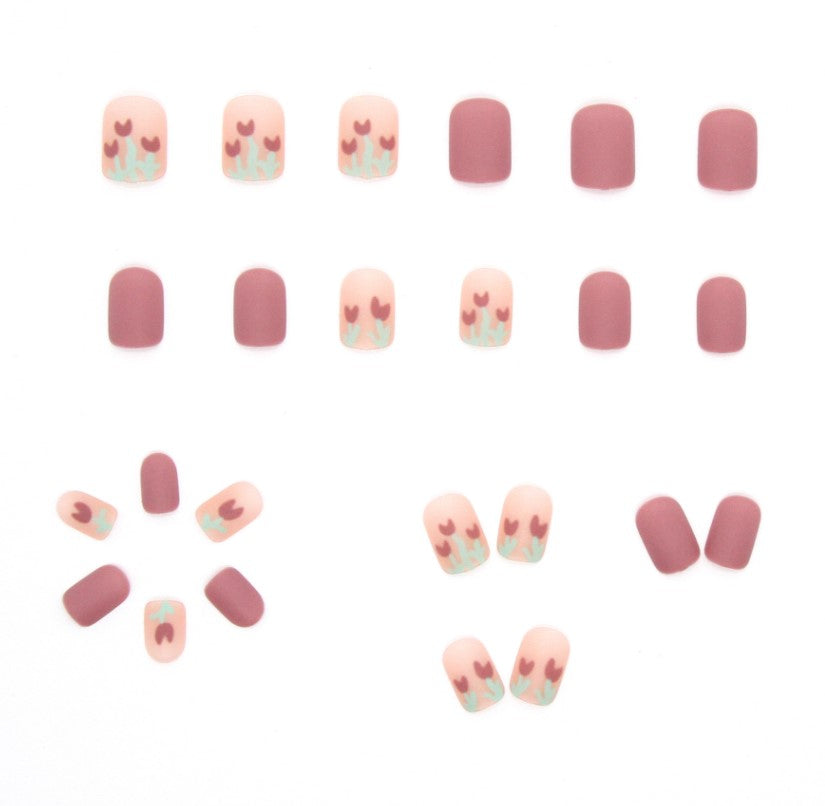 SHORT 24 PC ARTIFICIAL NAILS MULTICOLOR W/ KIT