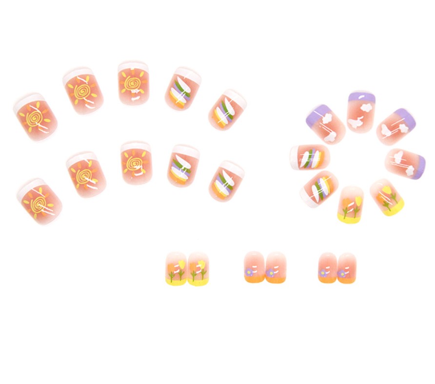 SHORT 24 PC ARTIFICIAL NAILS MULTICOLOR W/ KIT