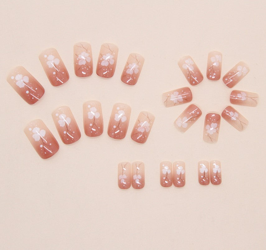 MEDIUM 24 PC ARTIFICIAL NAILS FLOWER MULTICOLOR W/ KIT