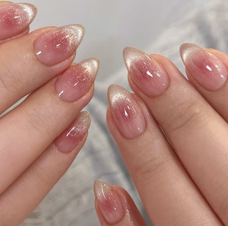 SHORT MEDIUM 30 PC ARTIFICIAL NAILS CAT EYE PEACH