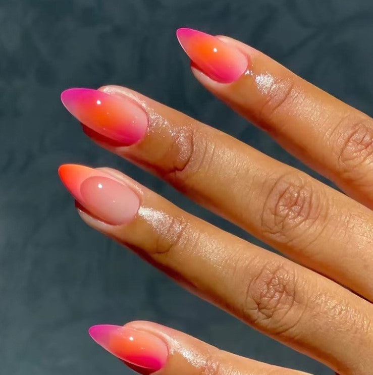 MEDIUM LONG 30 PC ARTIFICIAL NAILS PINK ORANGE