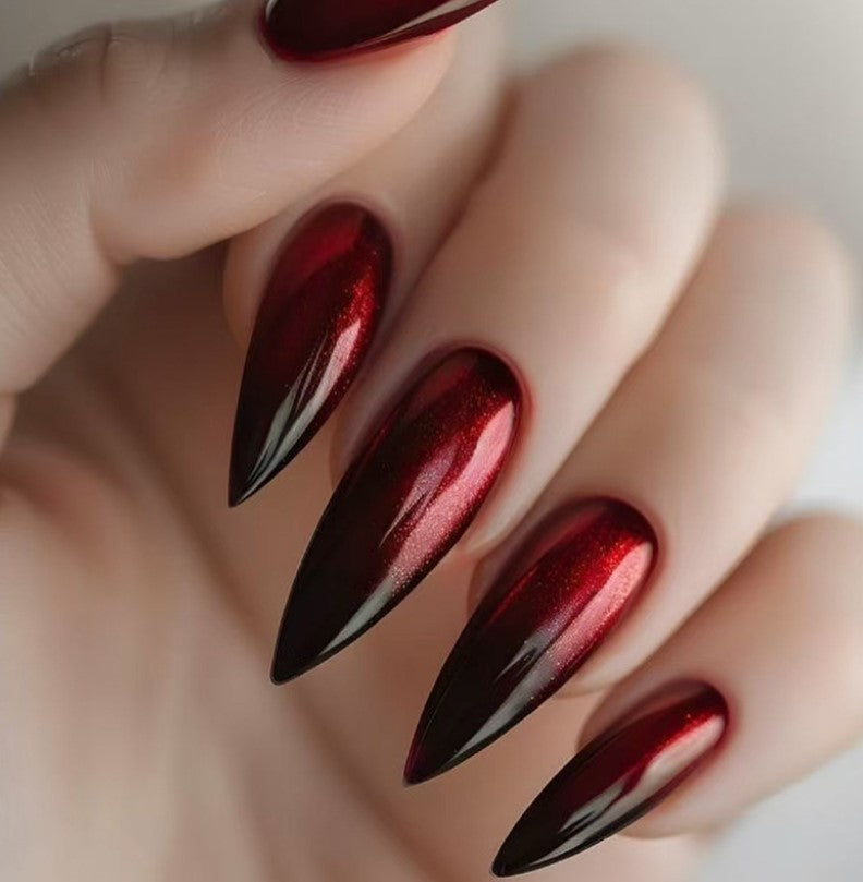 LONG 24 PC ARTIFICIAL NAILS BLACK WINE RED