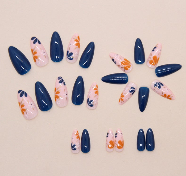 MEDIUM LONG 24 PC ARTIFICIAL NAILS MULTICOLOR FLOWER