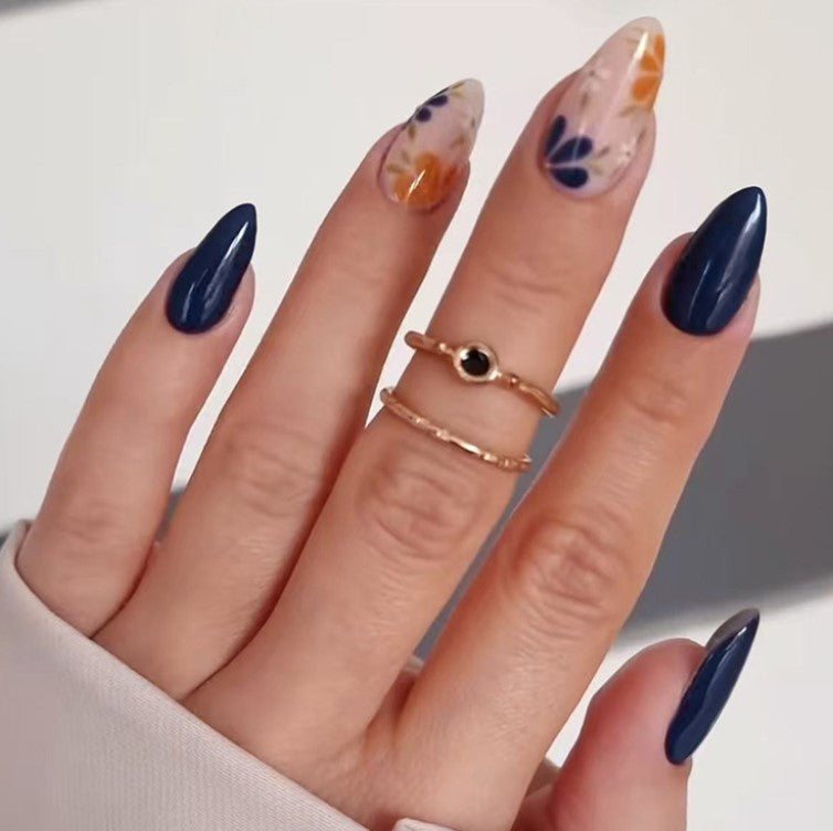 MEDIUM LONG 24 PC ARTIFICIAL NAILS MULTICOLOR FLOWER