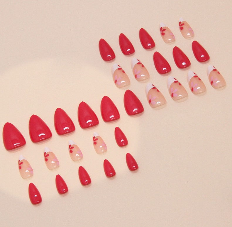 MEDIUM LONG 30 PC ARTIFICIAL NAILS ROSE PINK FLOWER