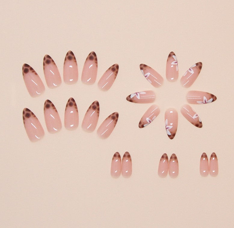 MEDIUM LONG 24 PC ARTIFICIAL NAILS LEOPARD CHEETAH FLOWER