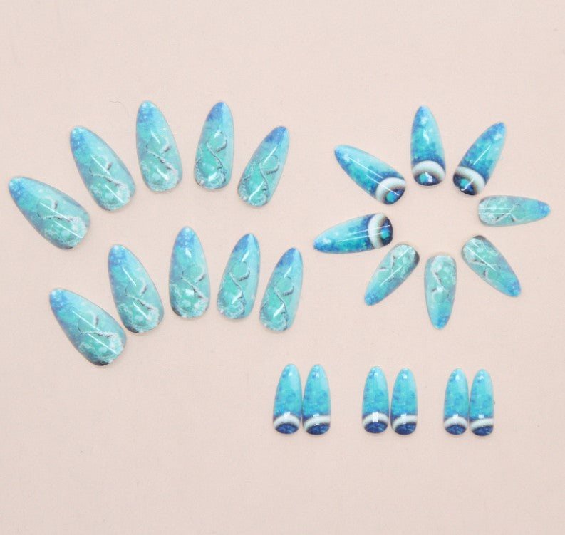 MEDIUM LONG 24 PC ARTIFICIAL NAILS TURQUOISE