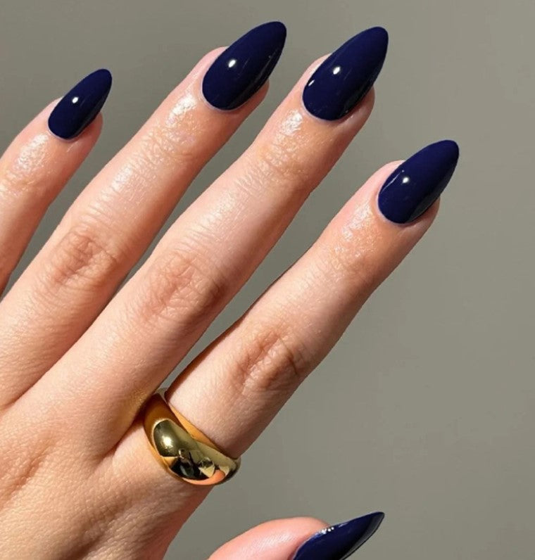 SHORT MEDIUM 30 PC ARTIFICIAL NAILS NAVY BLUE