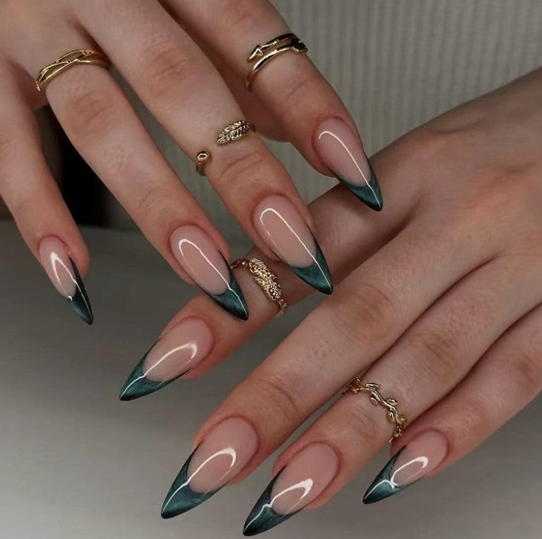 MEDIUM LONG 24 PC ARTIFICIAL NAILS MIST DARK GREEN