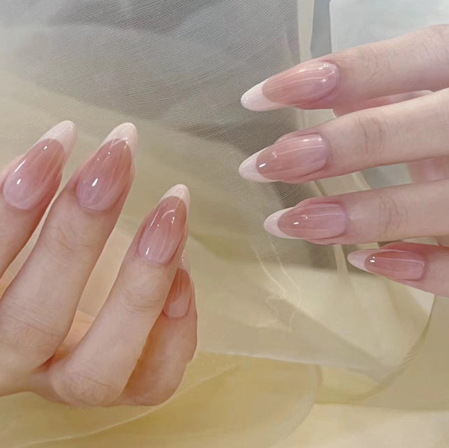 MEDIUM 30 PC ARTIFICIAL NAILS NUDE WHITE TIP