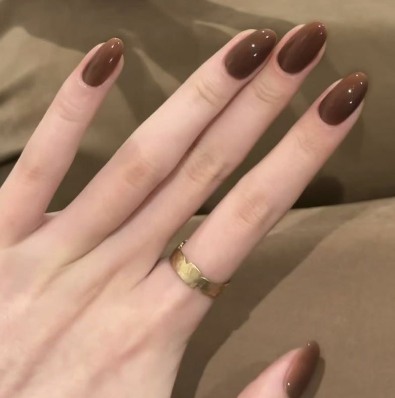 MEDIUM 24 PC ARTIFICIAL NAILS COFFEE BROWN