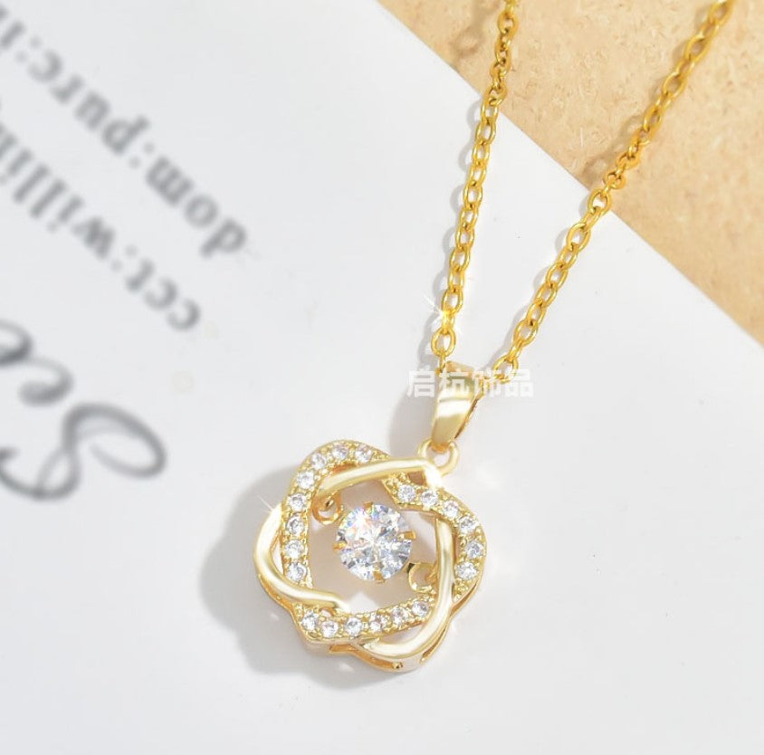 DANCING DIAMOND HEART TITANIUM STEEL NECKLACE