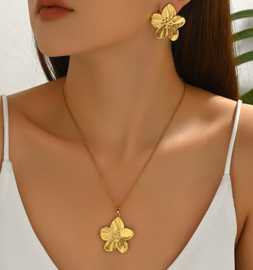 FLOWER ANTI TARNISH NECKLACE & EARRINGS