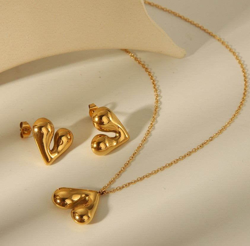 HEART ANTI TARNISH NECKLACE & EARRINGS