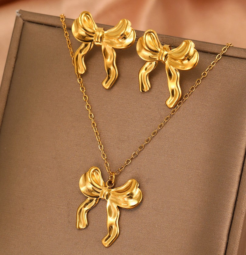BOW ANTI TARNISH NECKLACE & EARRINGS