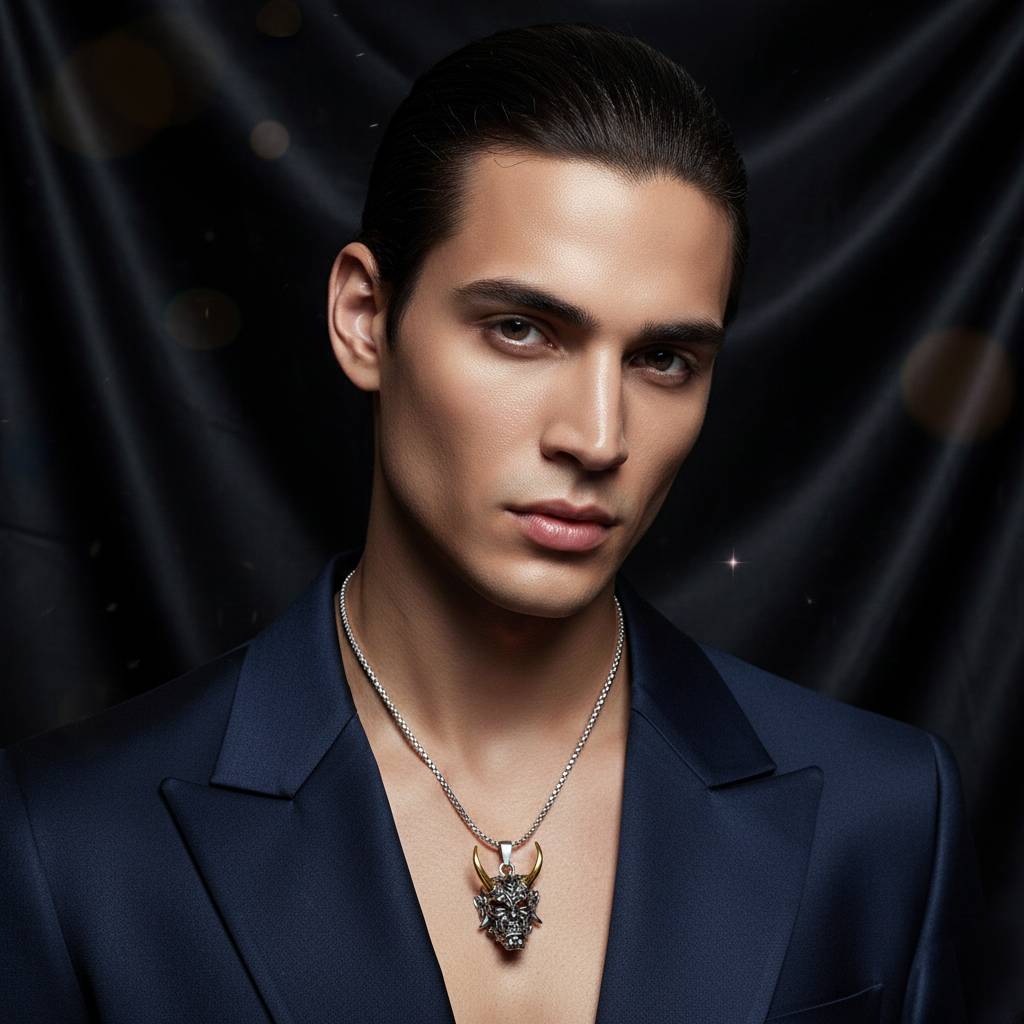 DEMON SKULL HORN GOTHIC NECKLACE