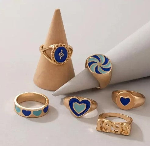 Heart star 6 pc Finger Ring Combo Set