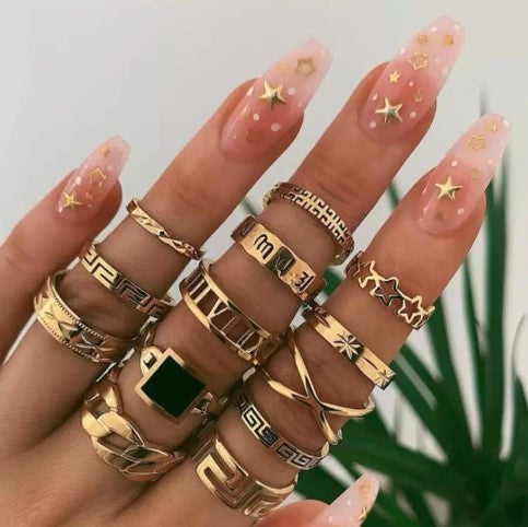 13 pcs Mixed Metal Finger Ring Combo Set
