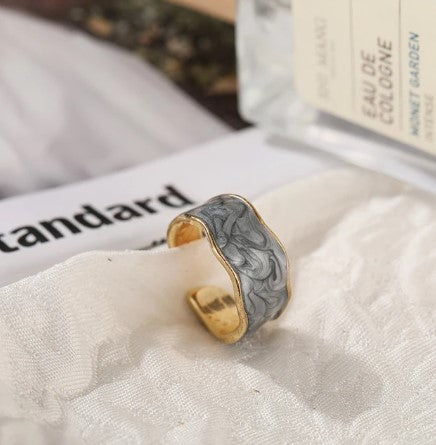 Geometric Wave Enamel Adjustable Ring