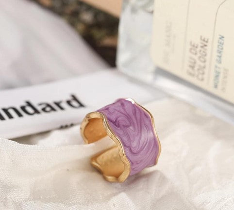 Geometric Wave Enamel Adjustable Ring
