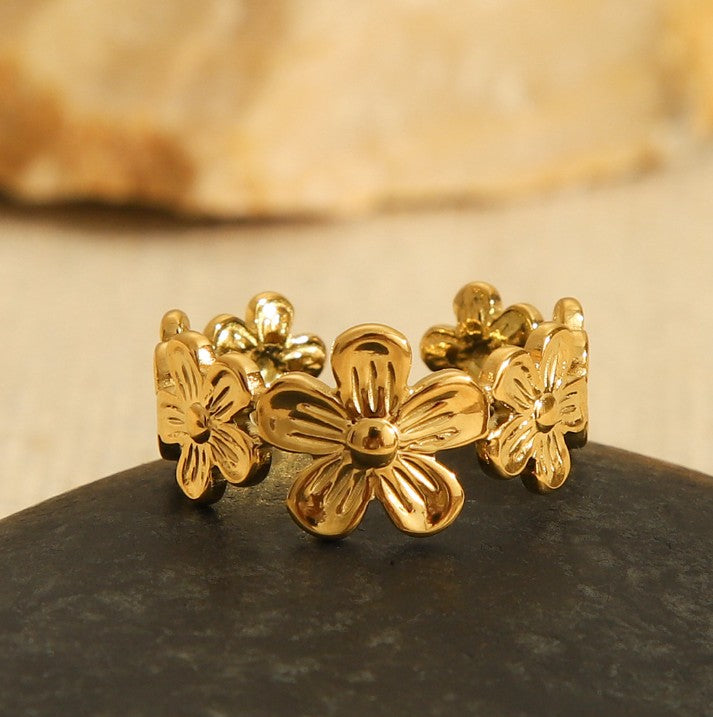 GOLD ANTI TARNISH ADJUSTABLE OPEN FLOWER RING