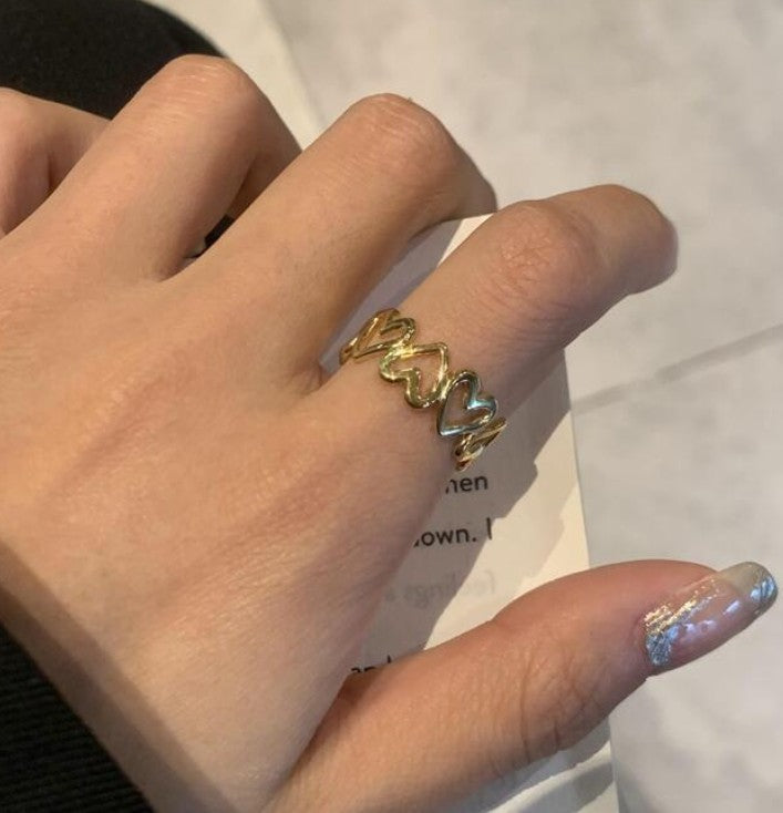 GOLD ANTI TARNISH ADJUSTABLE OPEN HEART RING