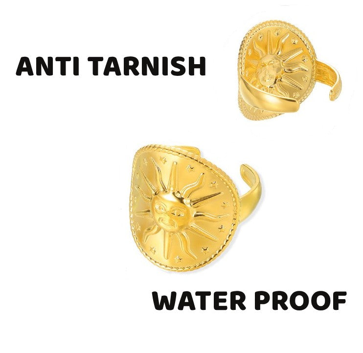 GOLD ANTI TARNISH ADJUSTABLE OPEN SUN MOTIF RING