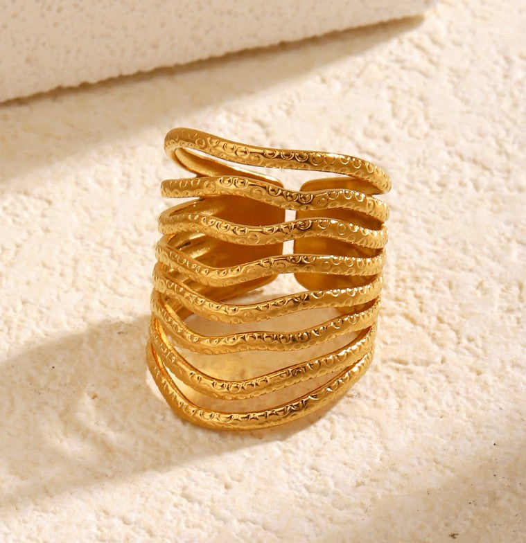 GOLD ANTI TARNISH ADJUSTABLE OPEN RING