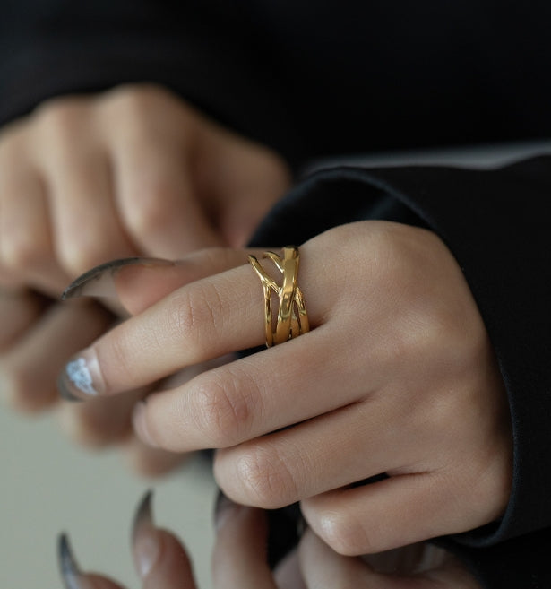 GOLD ANTI TARNISH ADJUSTABLE OPEN RING