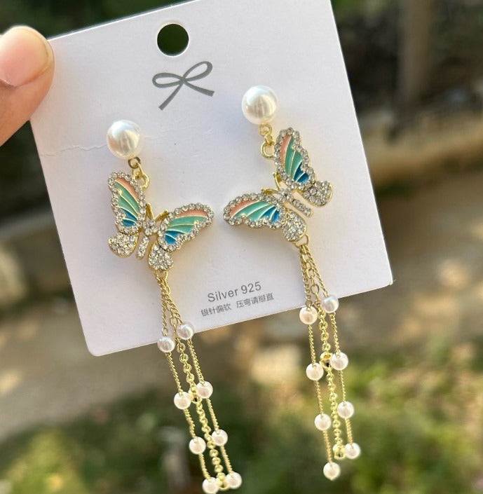 Butterfly Pearl Drop / Tassel Earring