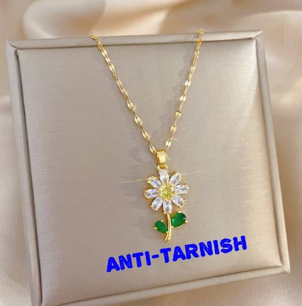 Sunflower Crystal Pendant Chain Necklace