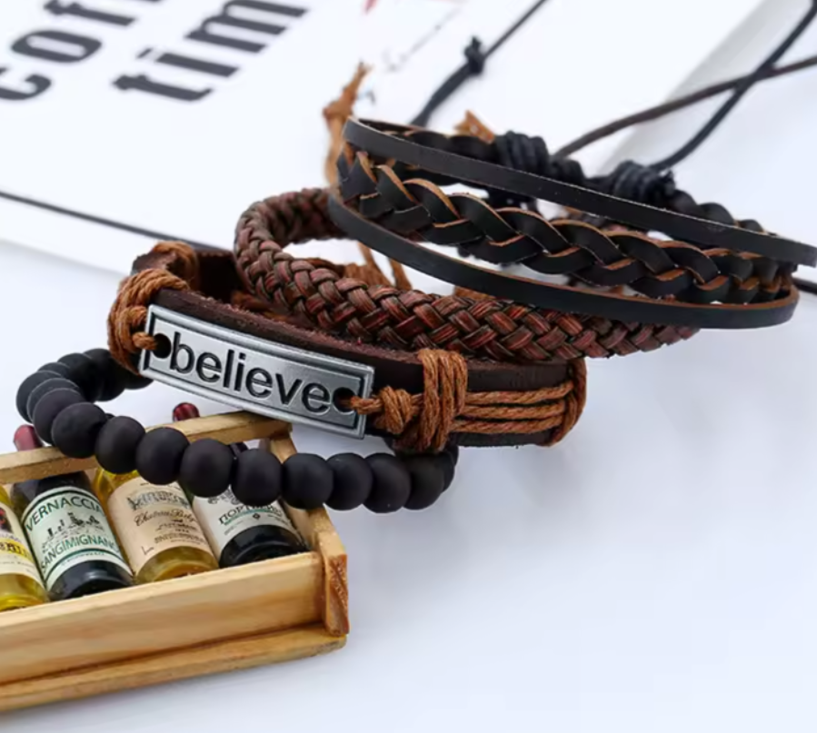4 Pcs Leather Wraps Rope Winding Bracelets