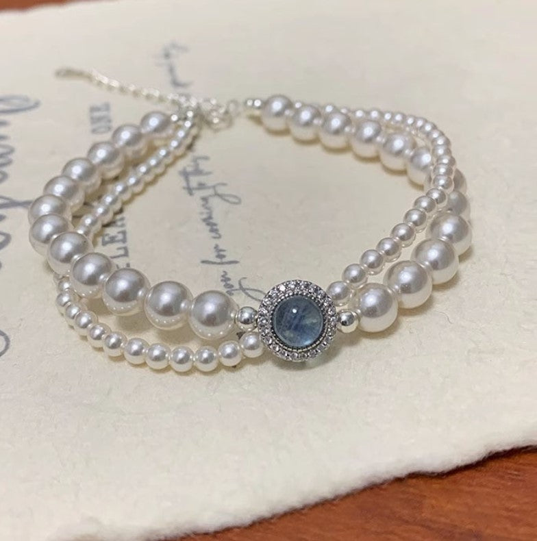 Pearls Blue Crystal Korean Bracelet