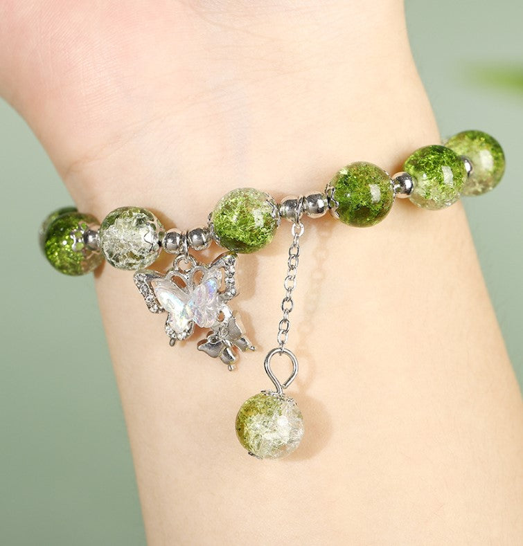 GREEN CRYSTAL BEADED BUTTERFLY BRACELETS KOREAN BRACELETS