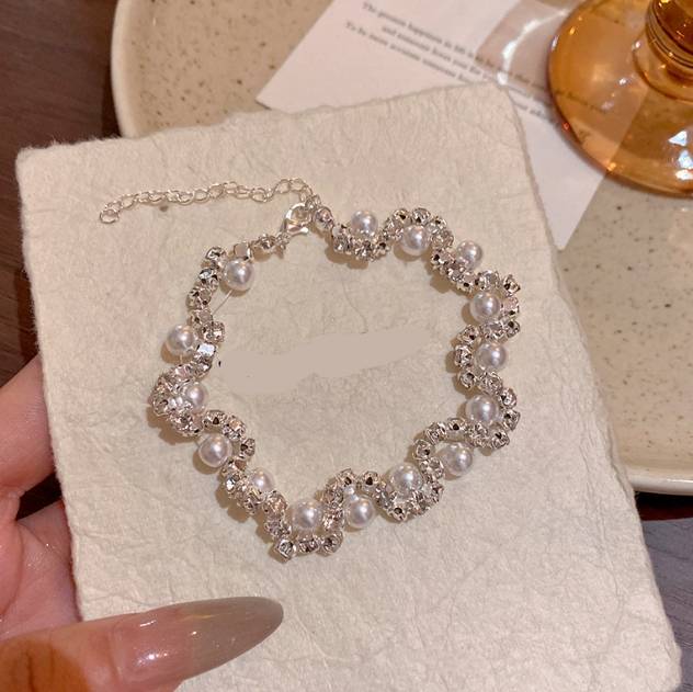 SILVER PEARL AD STONE KOREAN BRACELET