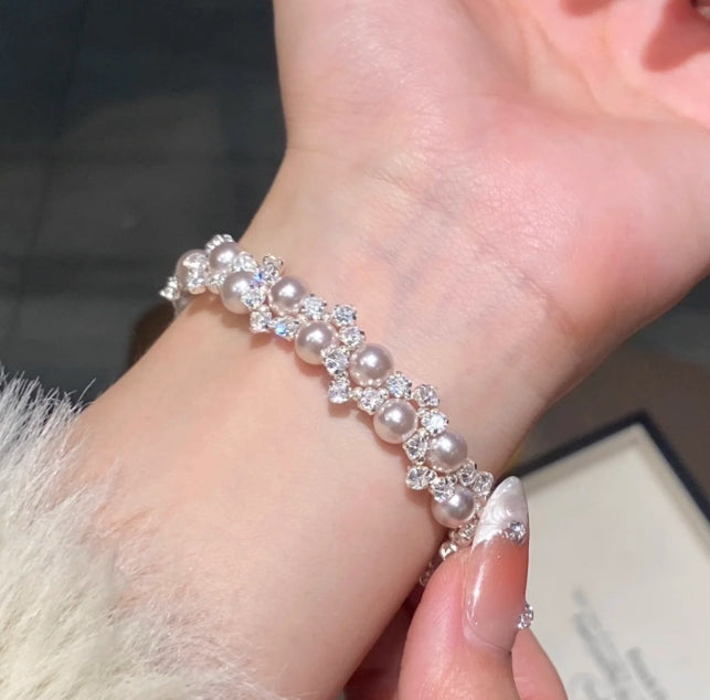 SILVER PEARL AD STONE KOREAN BRACELET