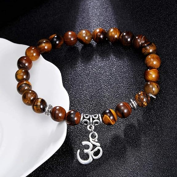 Om Locket Tiger Eye Beads Bracelet