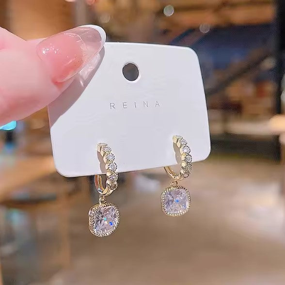 Square Shape Crystal Zircon Drop Earring