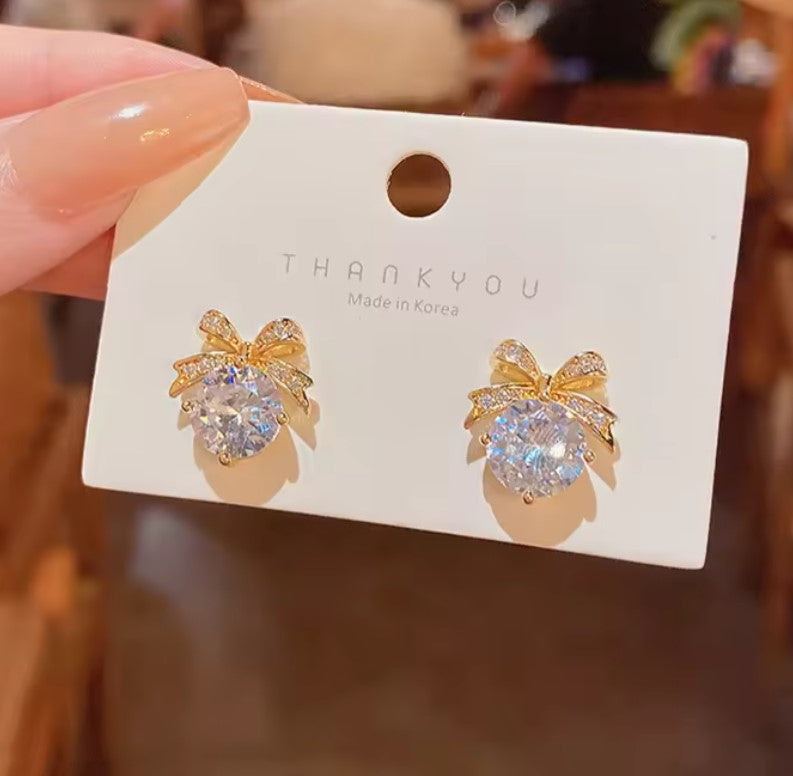 Crystal Bow Tie Drop / Stud Earring