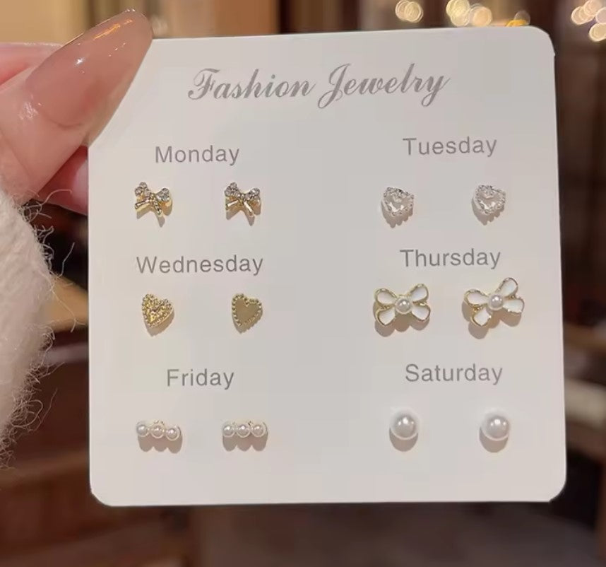 6 Pair Combo Set Small Stud Earring