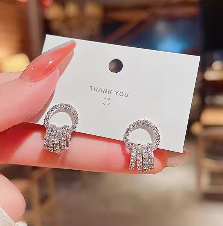 Small Rings Crystal Drop / Stud Earring