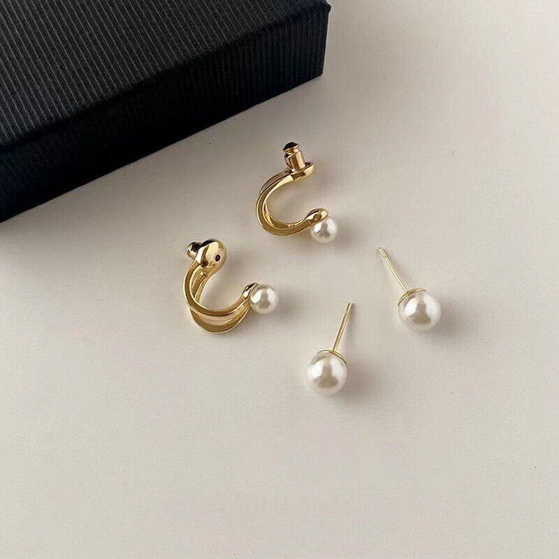 Bow Pearl Huggie Earring