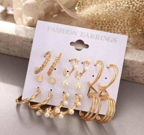 9 Pc Combo Hoop Pearl Stud Earring