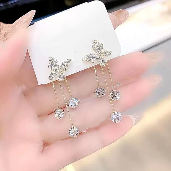 Butterfly Stud / Drop Long Earring
