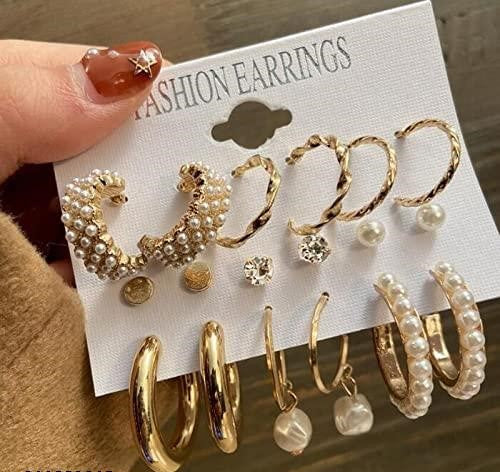 9 Pair Trendy Hoop Earrings Set Combo