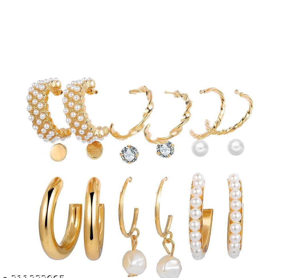 9 Pair Trendy Hoop Earrings Set Combo