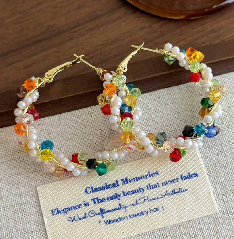 MULTI COLOR CRYSTAL KOREAN HOOP EARRING
