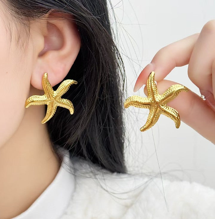GOLD ANTI TARNISH STARFISH DROP KOREAN EARRINGS